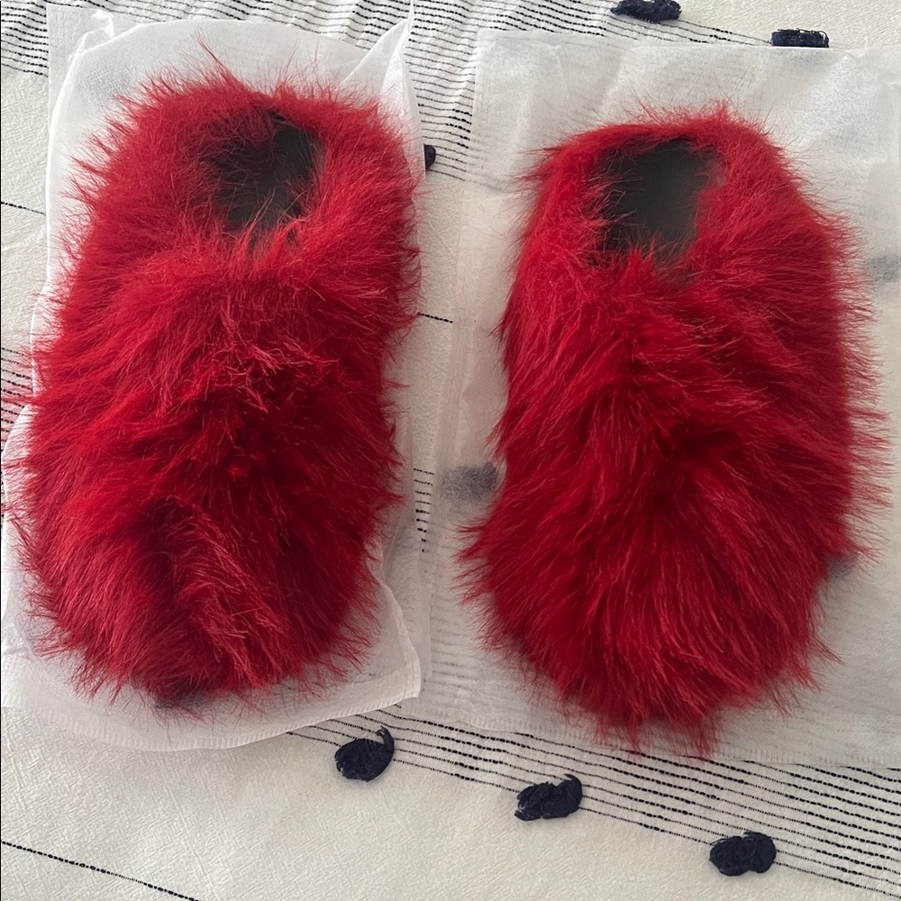 Red Fuzzy Slip-On Slippers